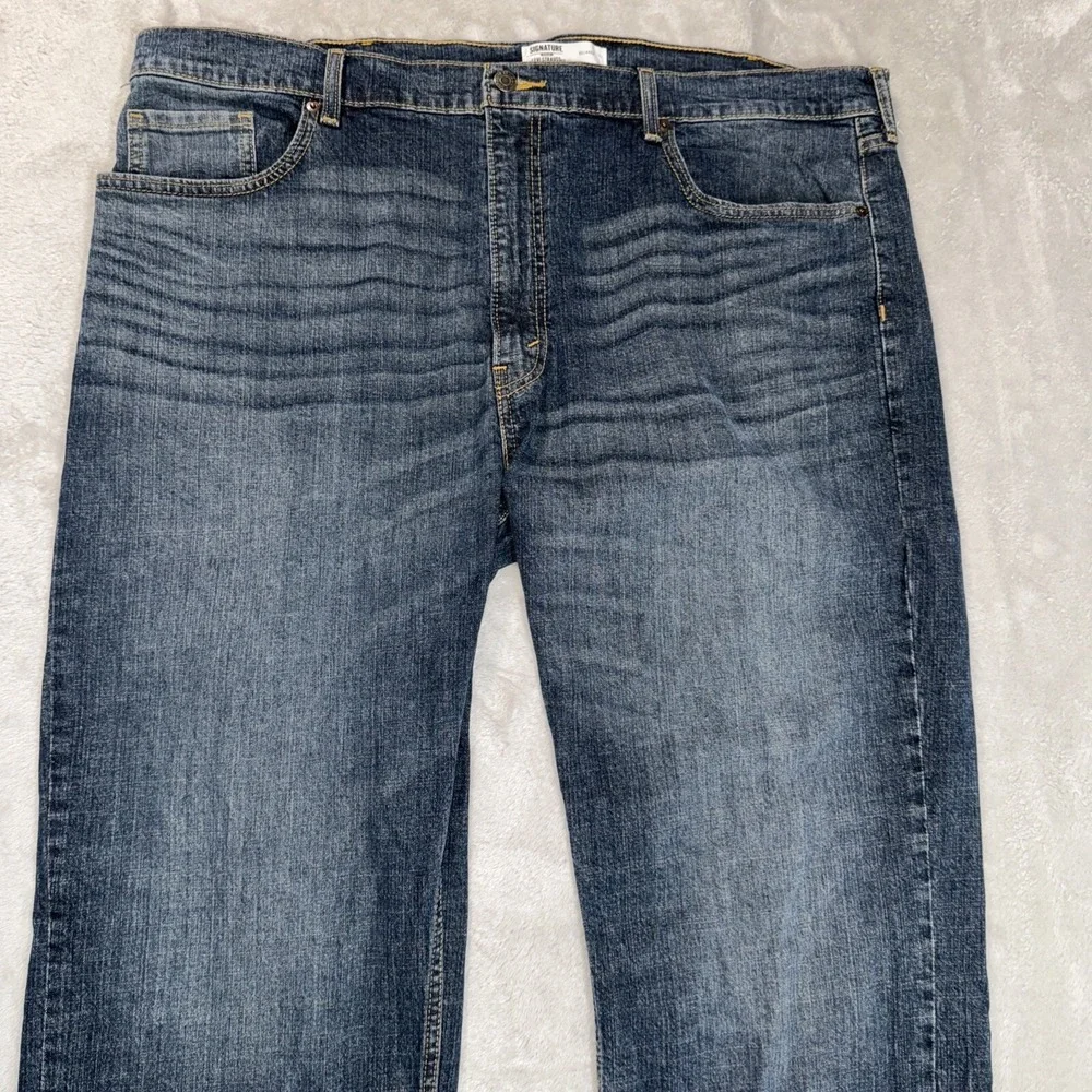 Levis Signature Mens Jeans 44x30 Loose Relaxed Baggie, Whiskering, Distressed
